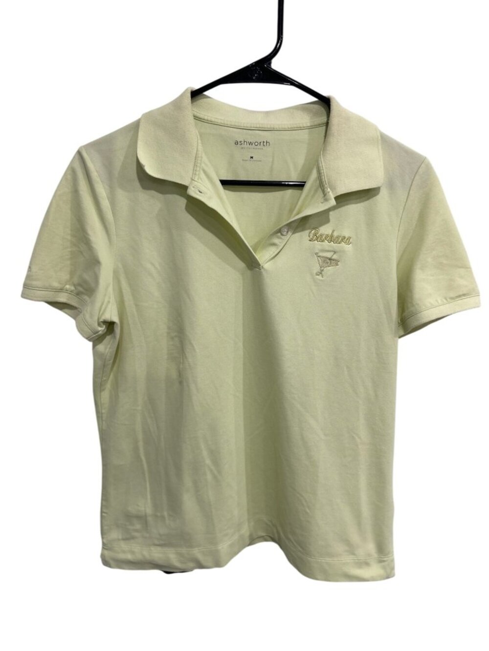 Ashworth Yellow Embroidered Barbara Golf Polo Shirt Size Medium Preppy GolfCore
